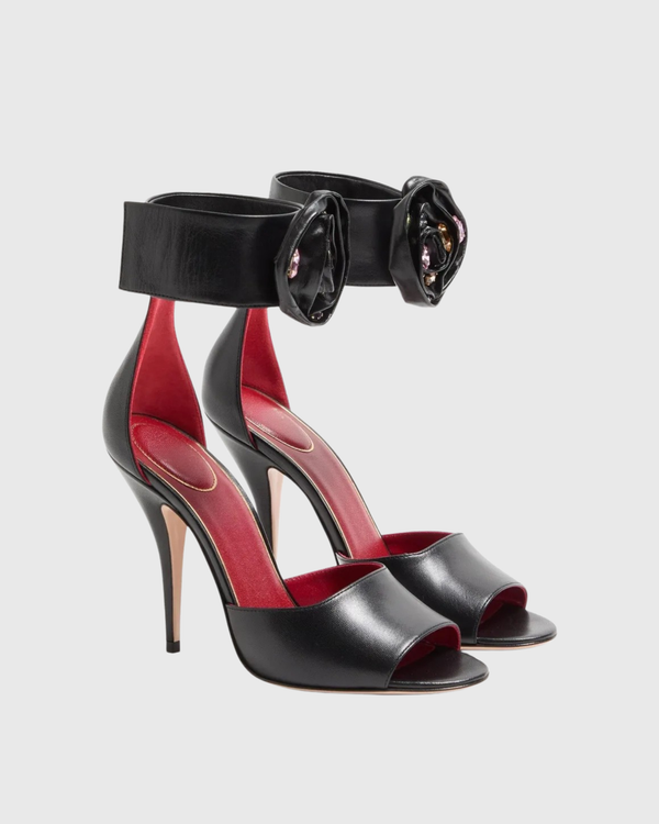 Mae Rhinestone Flower Strap Pumps In Black