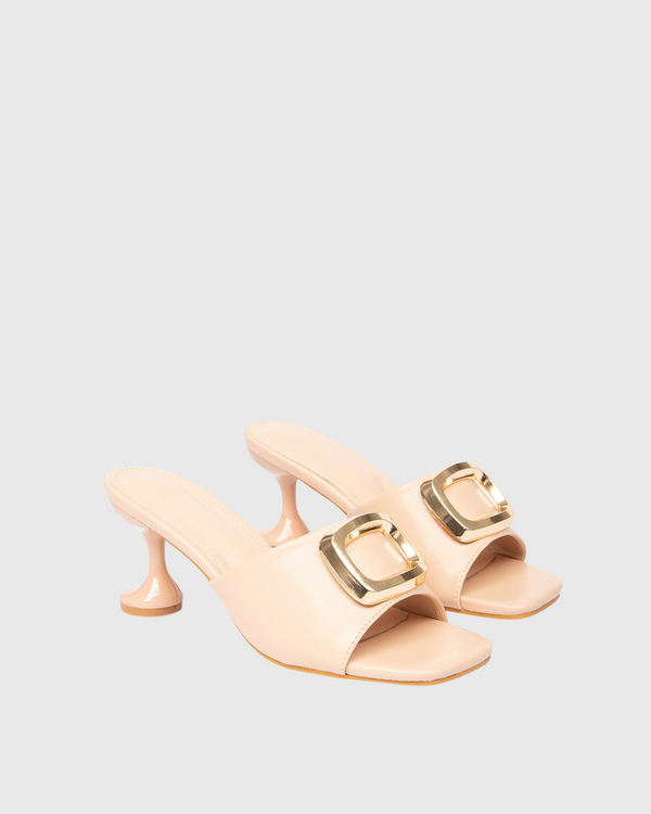 Saira Metal Buekle Flared Heels In Apricot