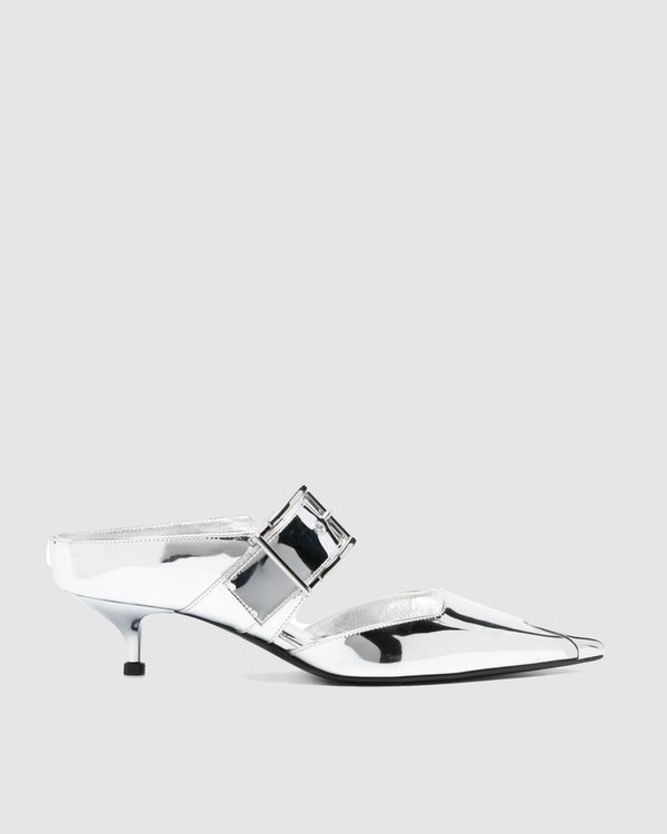 Adele Buckle Metallic Mules