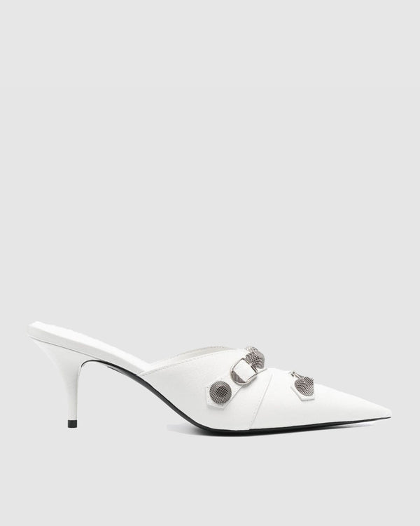 Afra Rivet Embellished Leather Mules In White