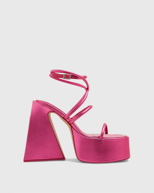 Alba Satin Lace Up Platform Sandals In Hot Pink