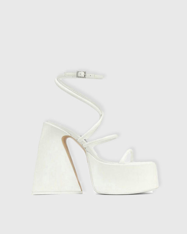 Alba Satin Lace Up Platform Sandals In White