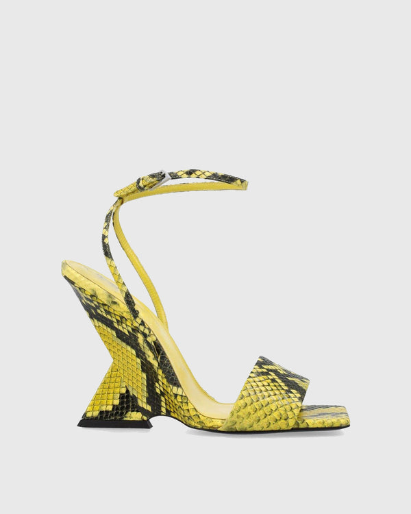 Alma Snake Print Heterotypic Heel Strap Sandals In Yellow