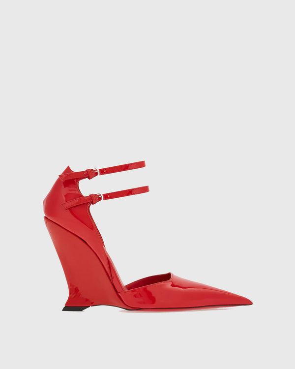 Amalia Leather Wedge Pumps In Red