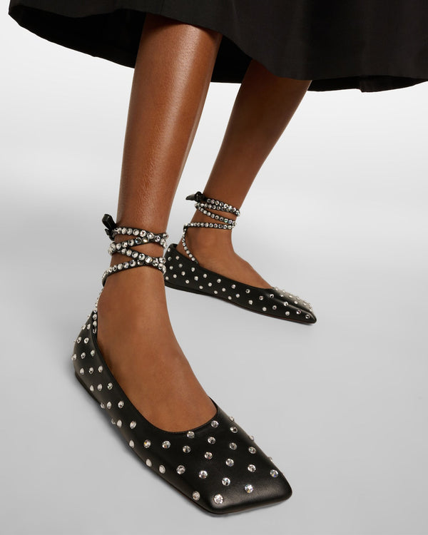 Amata Rhinestone Embellished Leather Ballet Flats In Black