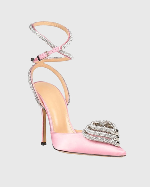 Ambra Crystal Heart Satin Strap Pumps