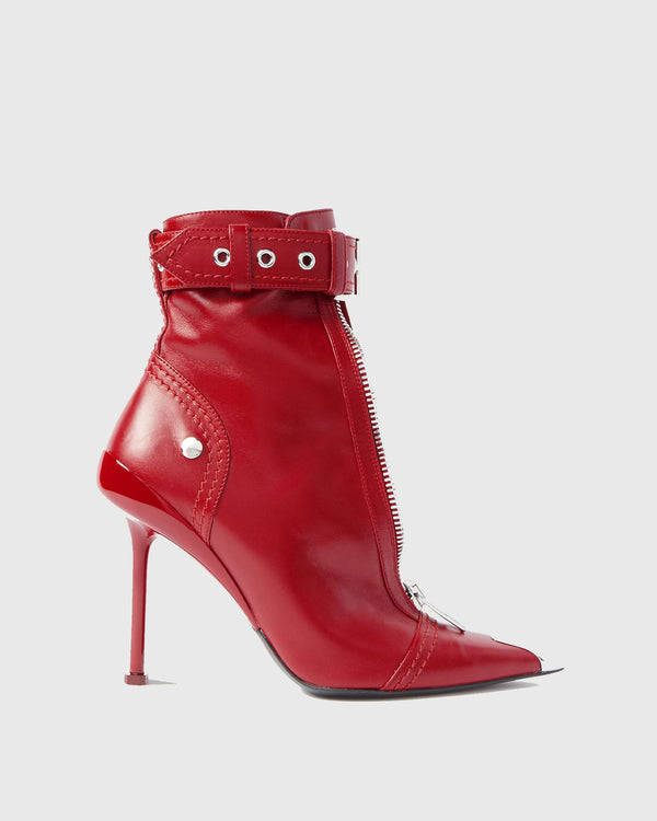 Amore Buckle Leather Ankle Boots In Red