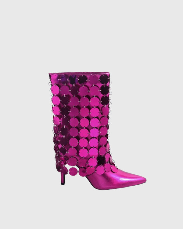 Anete Sequin Ankle Boots In Hot Pink