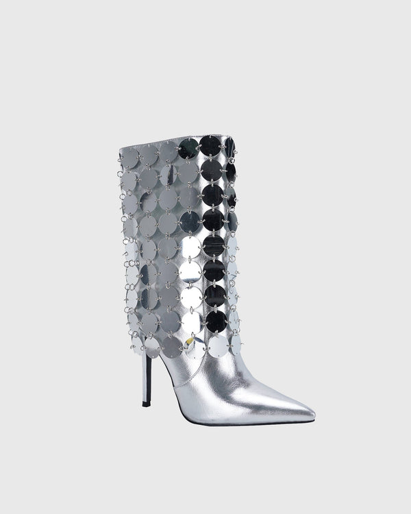 Anete Sequin Ankle Boots In Silver