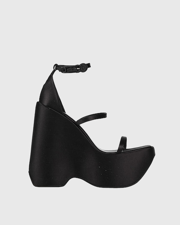 Annetta Satin Strap Platform Sandals In Black