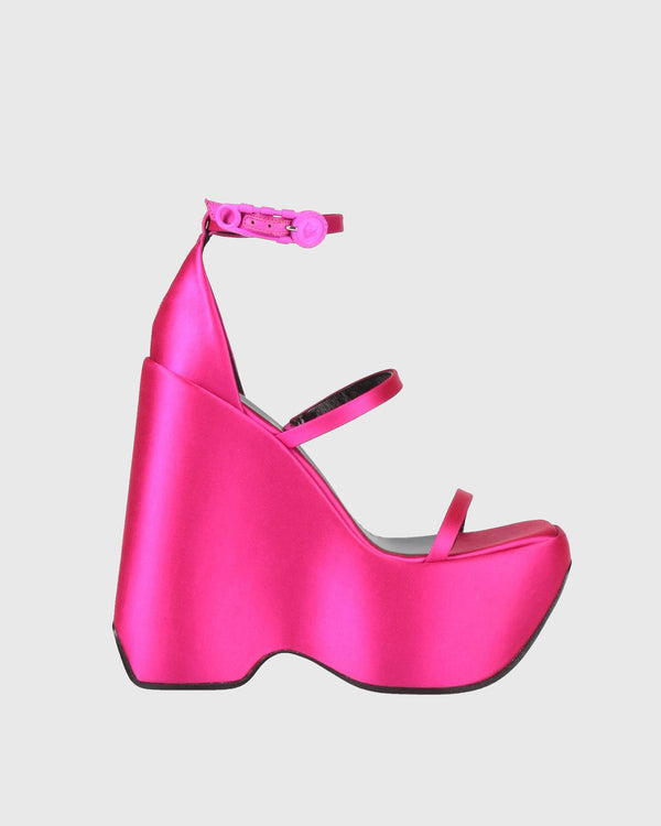 Annetta Satin Strap Platform Sandals In Hot Pink