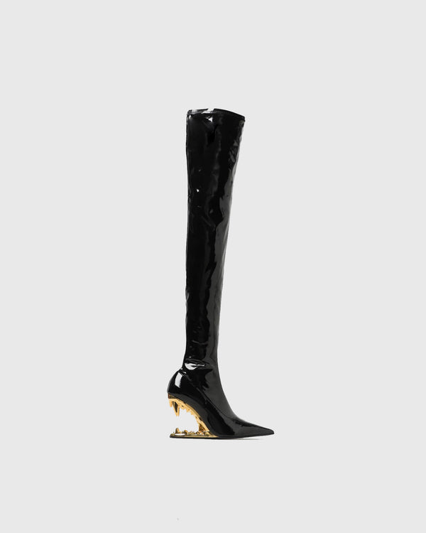 Antonia Wolf Tooth PVC Over The Knee Boots In Black