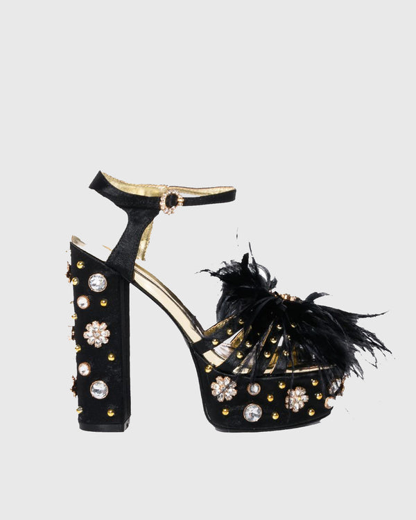 Armida Feather Strap Platform Sandals In Black