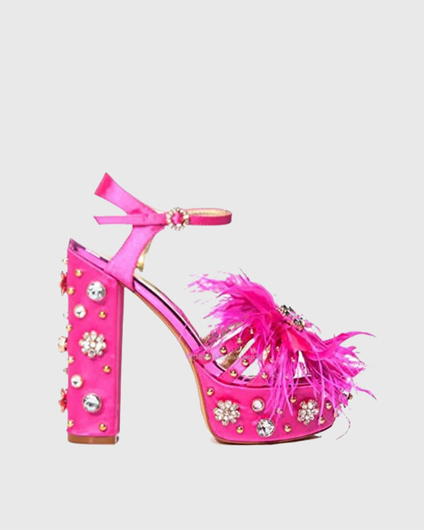 Armida  Feather Strap Platform Sandals In Hot Pink