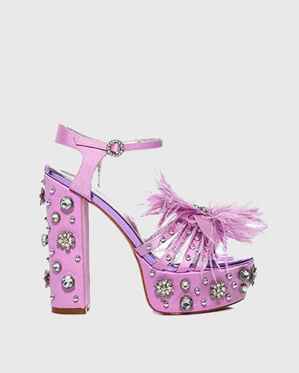 Armida  Feather Strap Platform Sandals In Purple