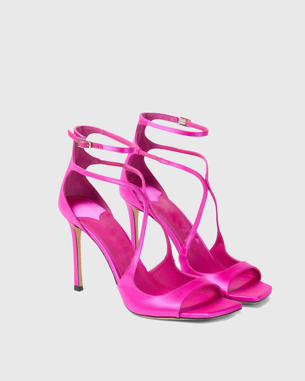 Aryana Satin Strap Sandals In Hot Pink