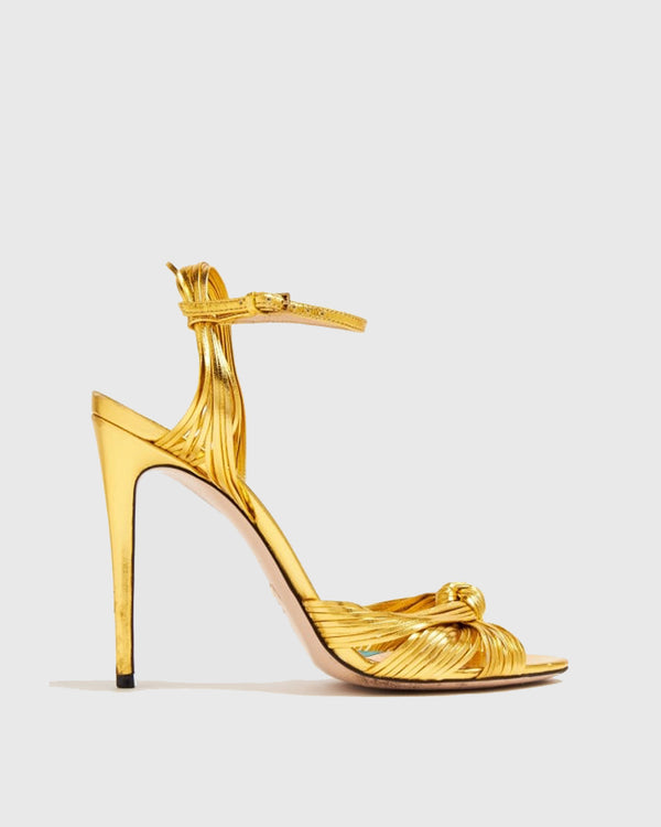 Asia Woven Leather Sandals In Gold