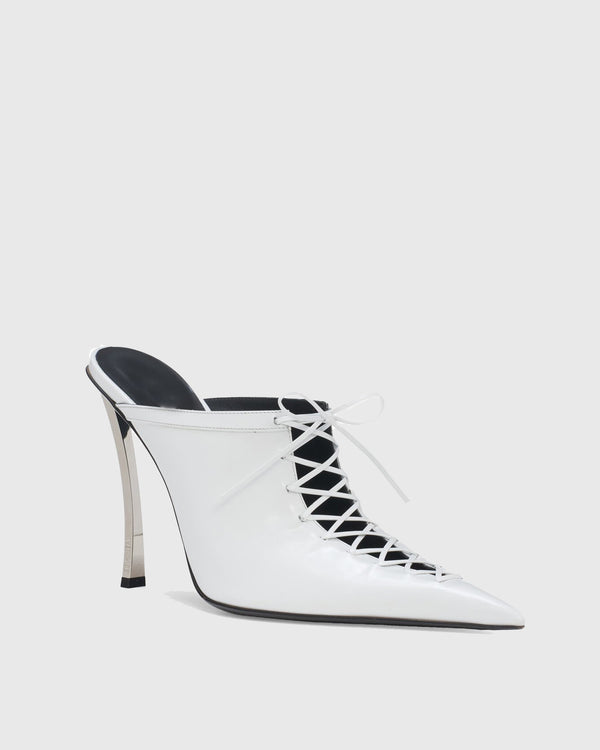 Assunta Leather Ribbon Mules In White