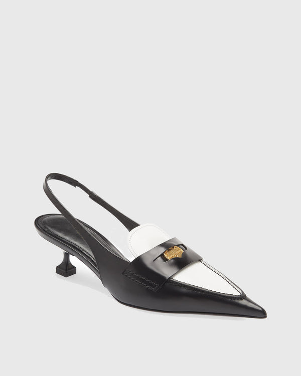 Atena Coins Leather Slingback Kitten Heels