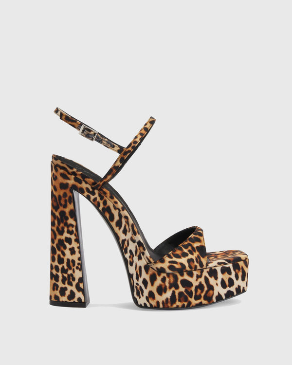 Ave Leopard Print Satin Platform Sandals