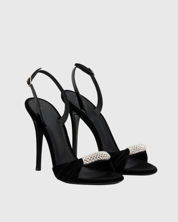 Babe Rhinestone Velvet Slingback Sandals In Black