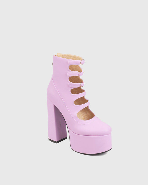 Barbara Cutout Buckle Platform Ankle Boots In Purple