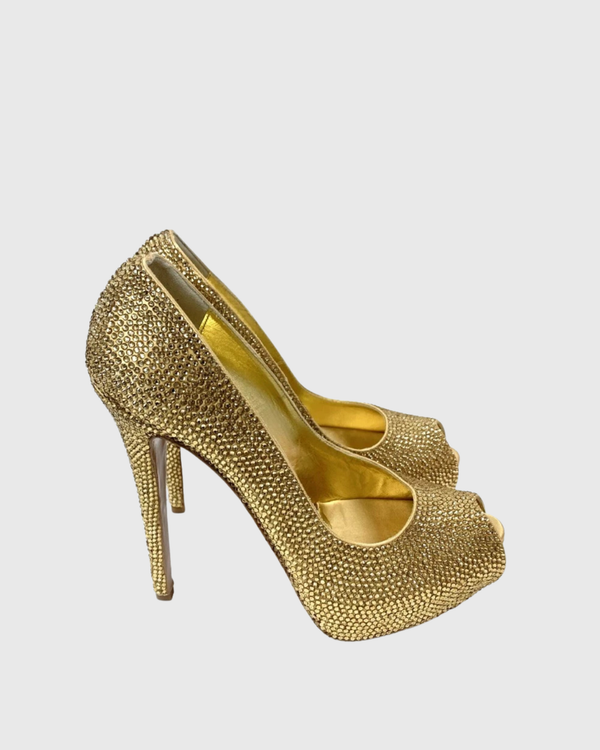 Bea Rhinestone Open Toe Pumps