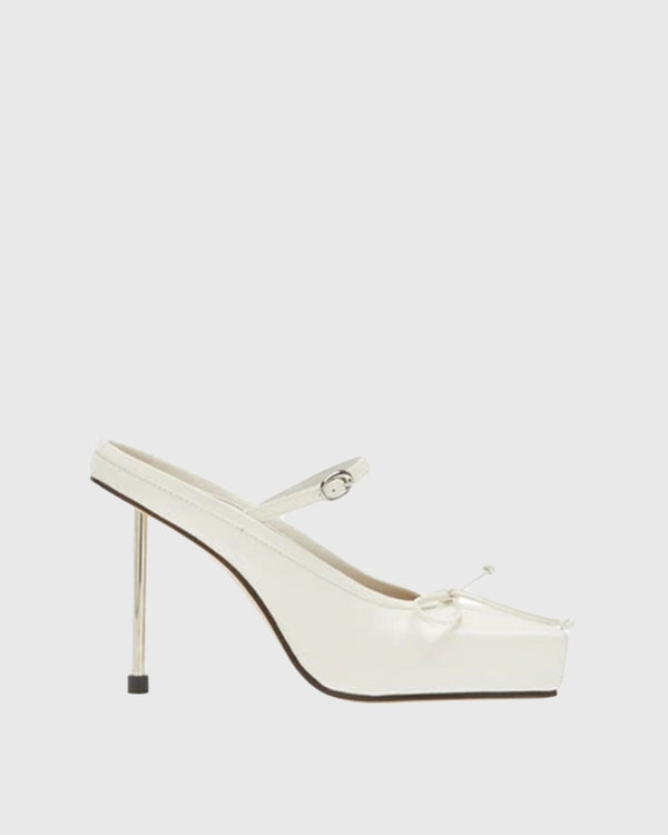 Beatrice Bow Embellished Leather Mules In White