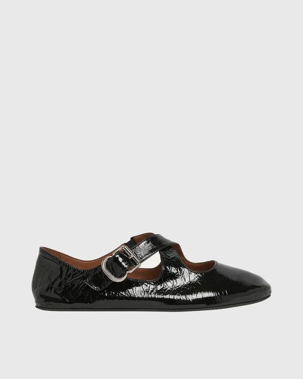 Bella Cross Buckle Leather Ballet Flats