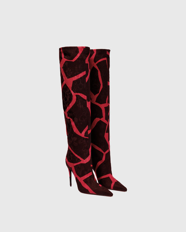 Cosetta Embroidery Giraffe Print Knee High Boots