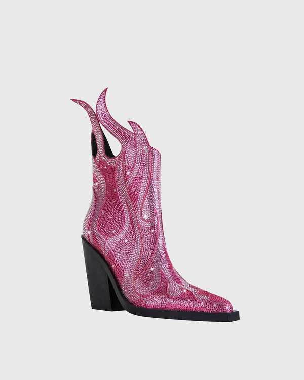 Beronia Rhinestone Embellished Flame Ankle Boots In Pink