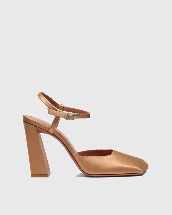 Brio Satin Strap Pumps In Gold