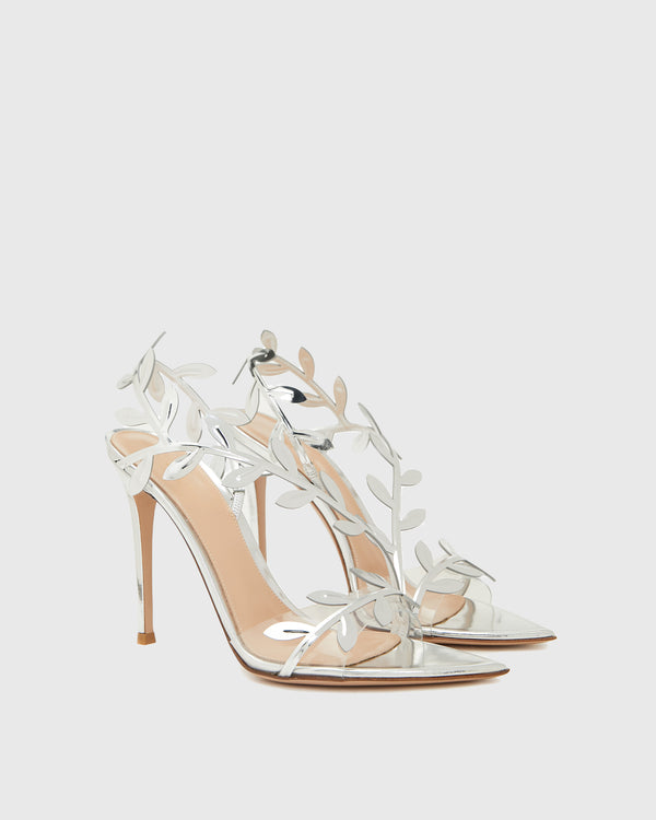 Brunella Mirrored Leaf Embellished Slingback Sandals In Silver