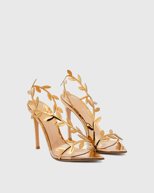 Brunella Mirrored Leaf Embellished Slingback Sandals