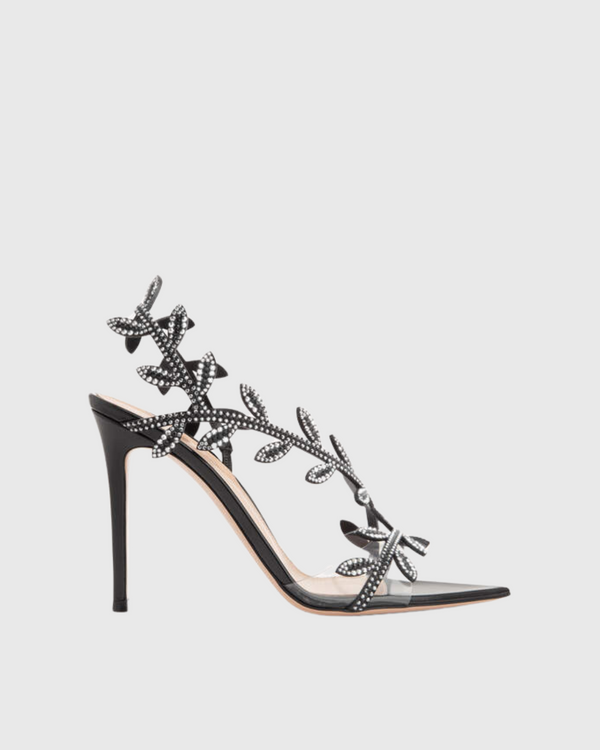 Brunella Rhinestone Leaf Embellished Slingback Sandals