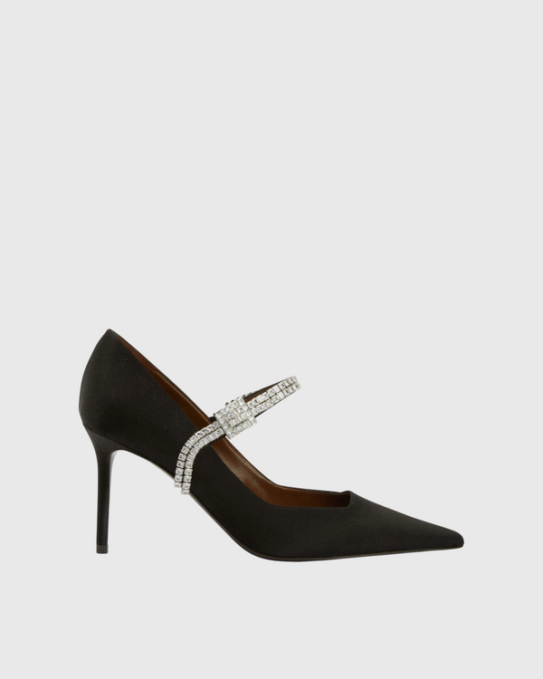 Caden Rhinestone Strap Satin Pumps In Black