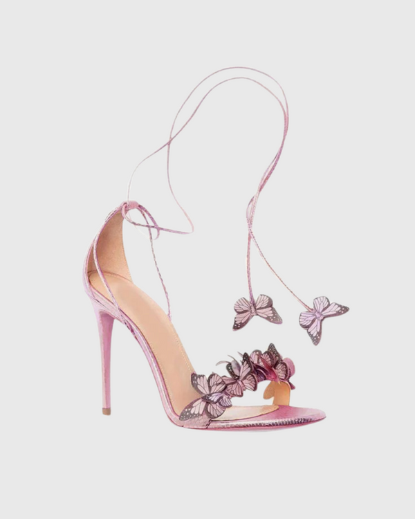 Carla Snake Print Butterfly Embellished Sandals In Pink