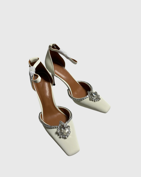 Cas Rhinestone Strap Pumps In White