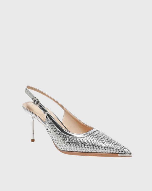Cecily Woven Slingback Pumps In Silver
