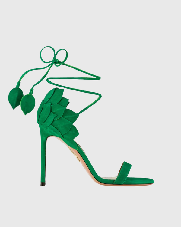Cher Leaf Velvet Sandals In Green