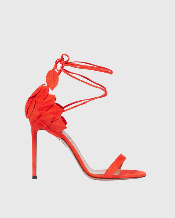 Cher Leaf Velvet Sandals In Red