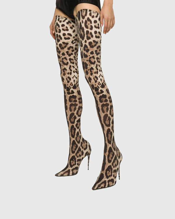 Claretta Leopard Print Over The Knee Boots