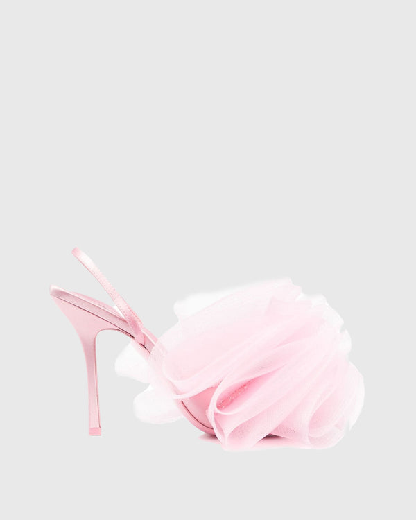 Clio Mesh Flower Slingback Sandals In Pink