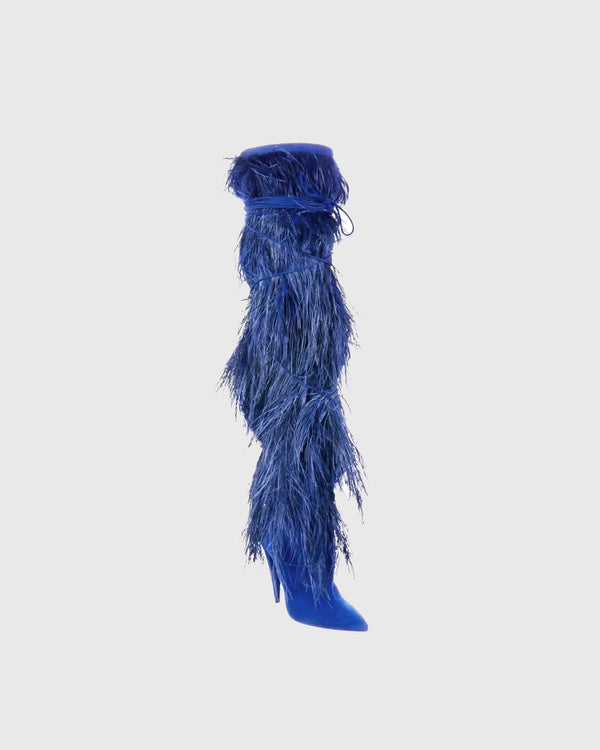 Como Feather Knee High Boots In Blue