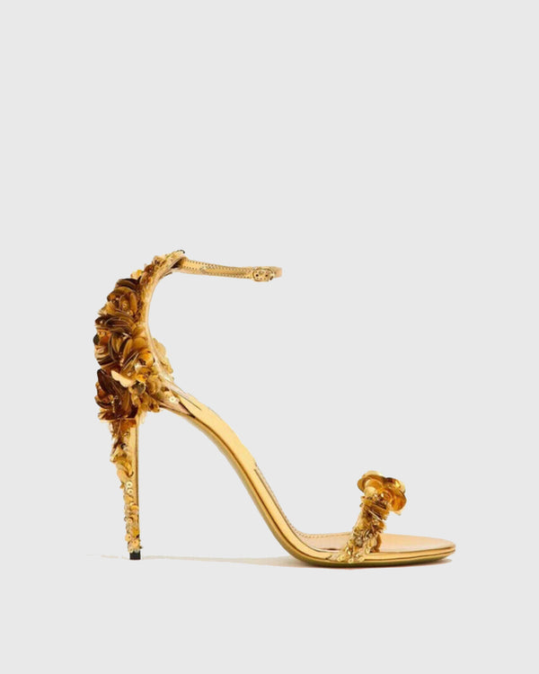 Cornelia Flower Sequin Strap Sandals In Gold