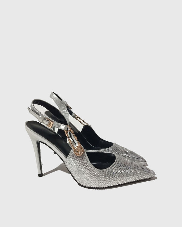 Costanza Rhinestone Embellished Slingback Pumps In Silver