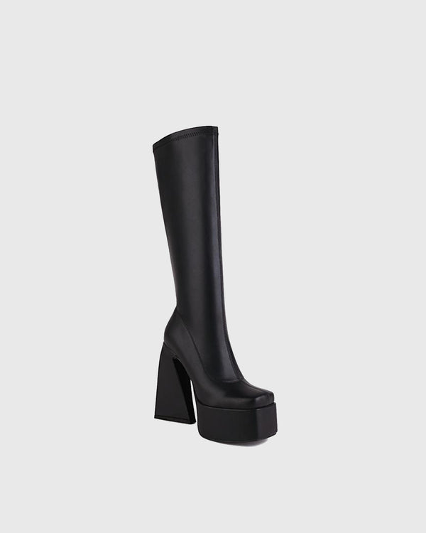 Cristiana Leather Platform Knee High Boots In Black