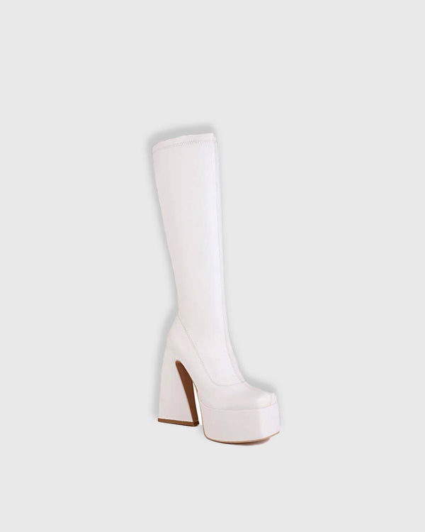 Cristiana Leather Platform Knee High Boots In White