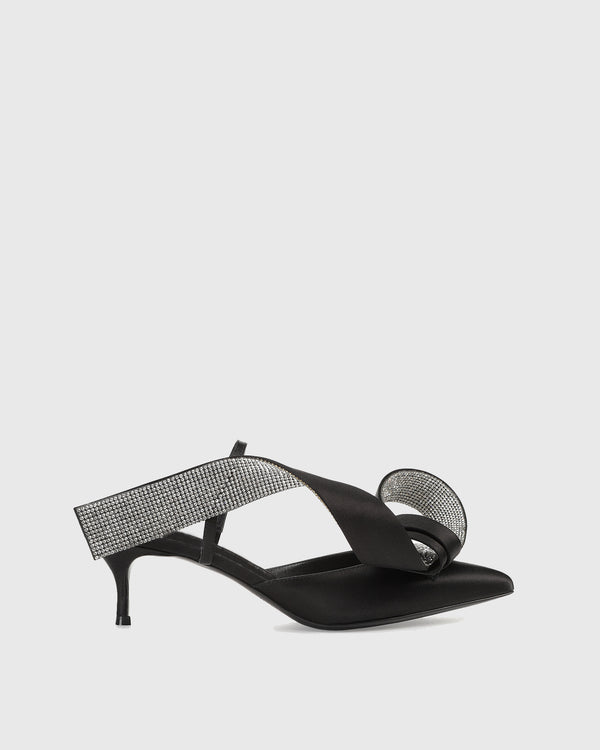 Crocifissa Bow Satin Mules In Black