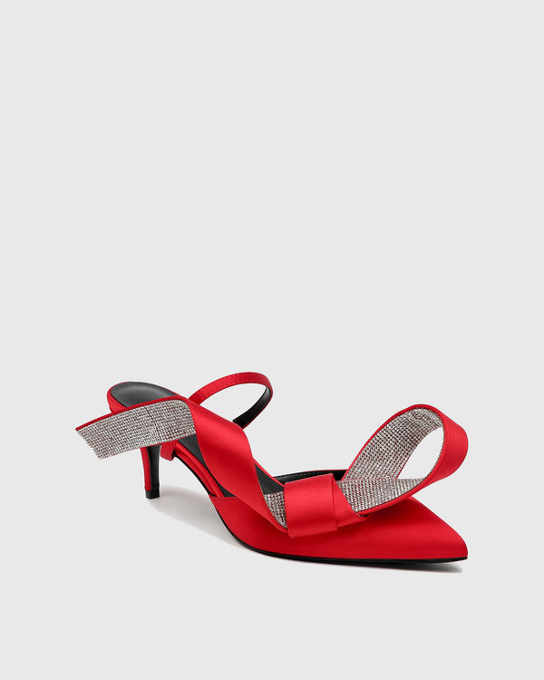 Crocifissa Bow Satin Mules In Red